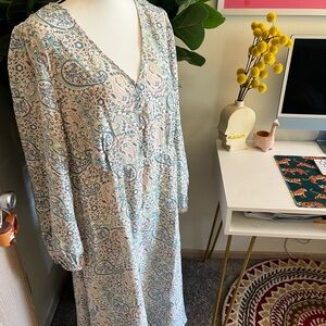 89th & Madison Blue and White Bishop Sleeve Maxi Dress